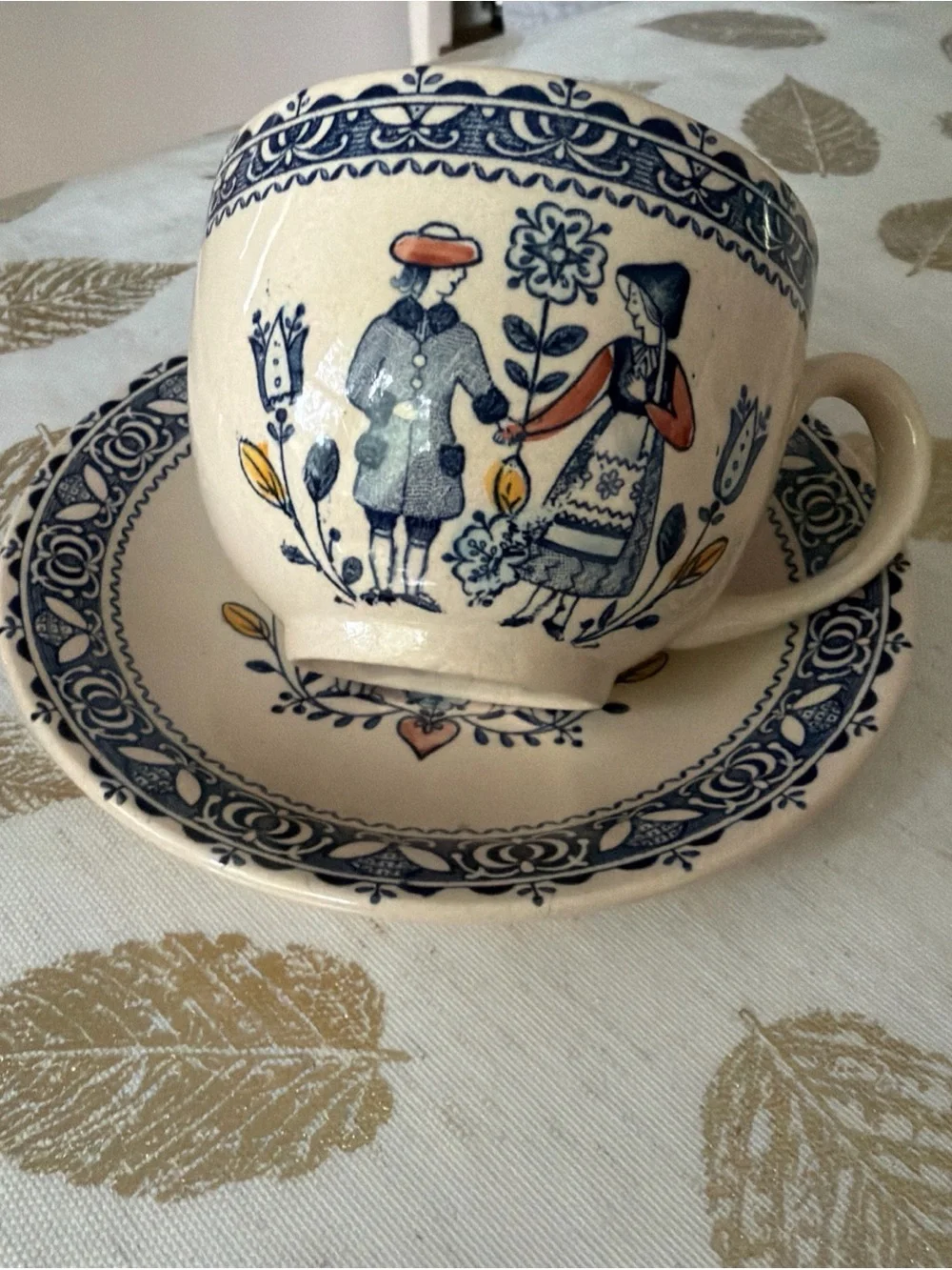 Johnson Brothers Vintage Hearts and flowers ironstone Teacup with Saucer